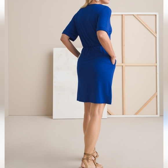 Chico's Split Neck Tie Waist Dress Royal Blue size 1(8/10) Medium Rayon - Picture 11 of 11